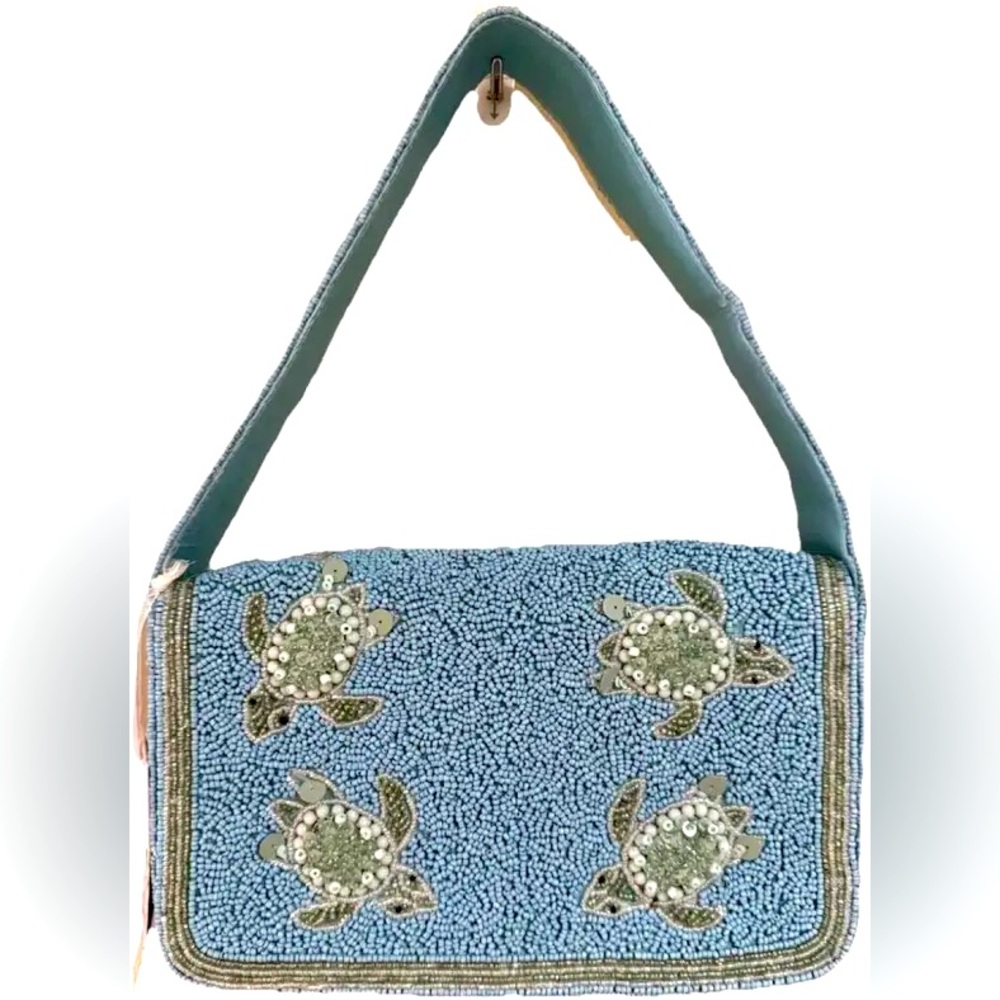 Handcrafted Blue Beaded Women Bag - Picture 2 of 3